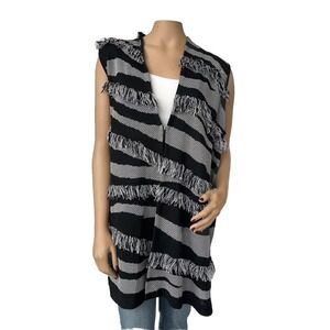 Ming Wang Womens Black White Sleeveless Cardigan Size XL Acrylic Blend